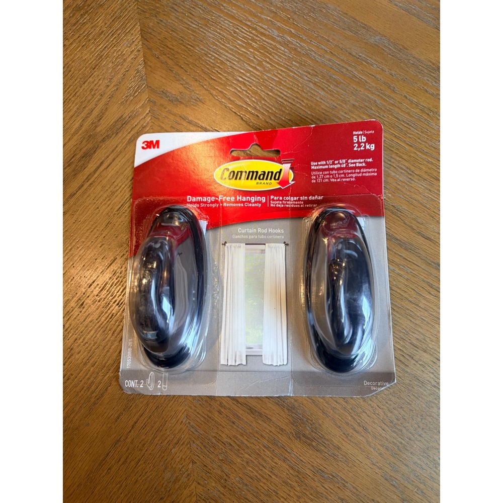 3M Command Curtain Rod Hooks Oil Rubbed Bronze 2 Pack 17053ORB-2ES 5lb Capacity